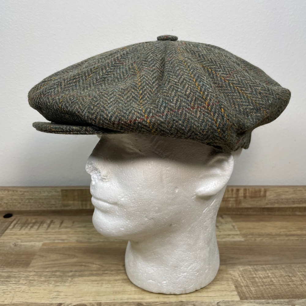 Shandon Headwear Donegal Tweed Newsboy Cap Mens XL 7 5/8 Green Herringbone Hat